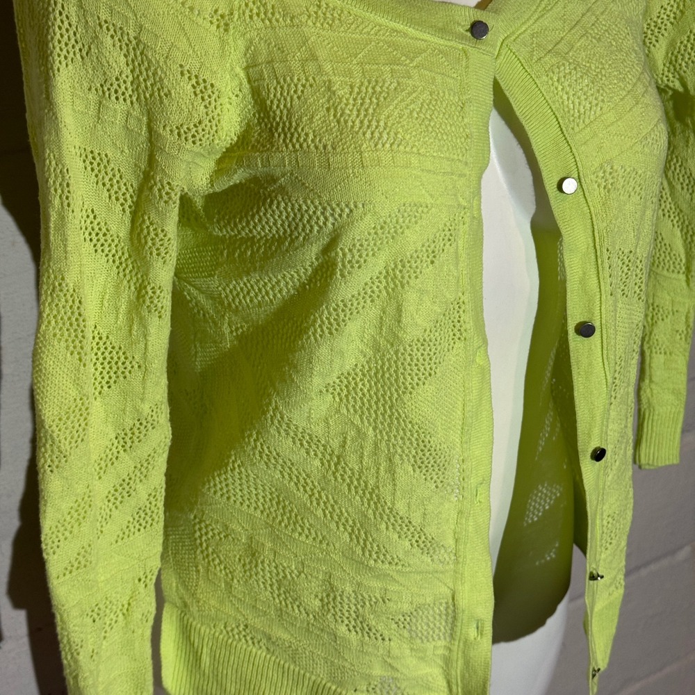 VTG American Eagle Knit Cardigan Sweater Womens Small Neon Yellow Button Front - Picture 2 of 7